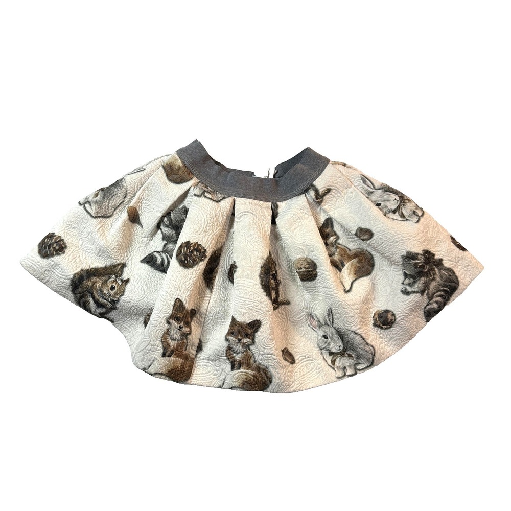 Monnalisa Skirt Teens 5 White Knit Animal Print Full Pleated Skater Made Italy